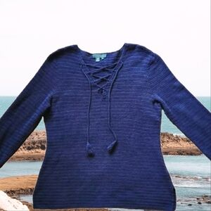 VTG Ralph Lauren Hand Knit Sweater Size L Color Navy